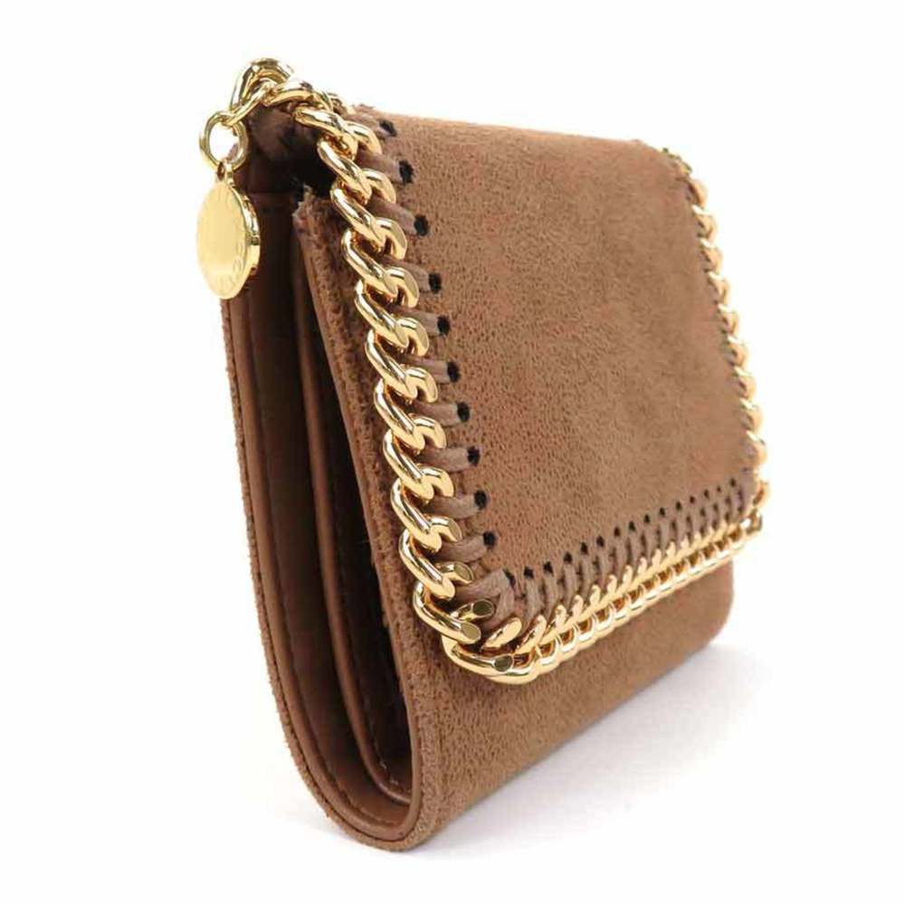 STELLA MCCARTNEY Trifold Wallet Falabella Synthetic Leather Brown Gold Women's - Picture 2 of 5